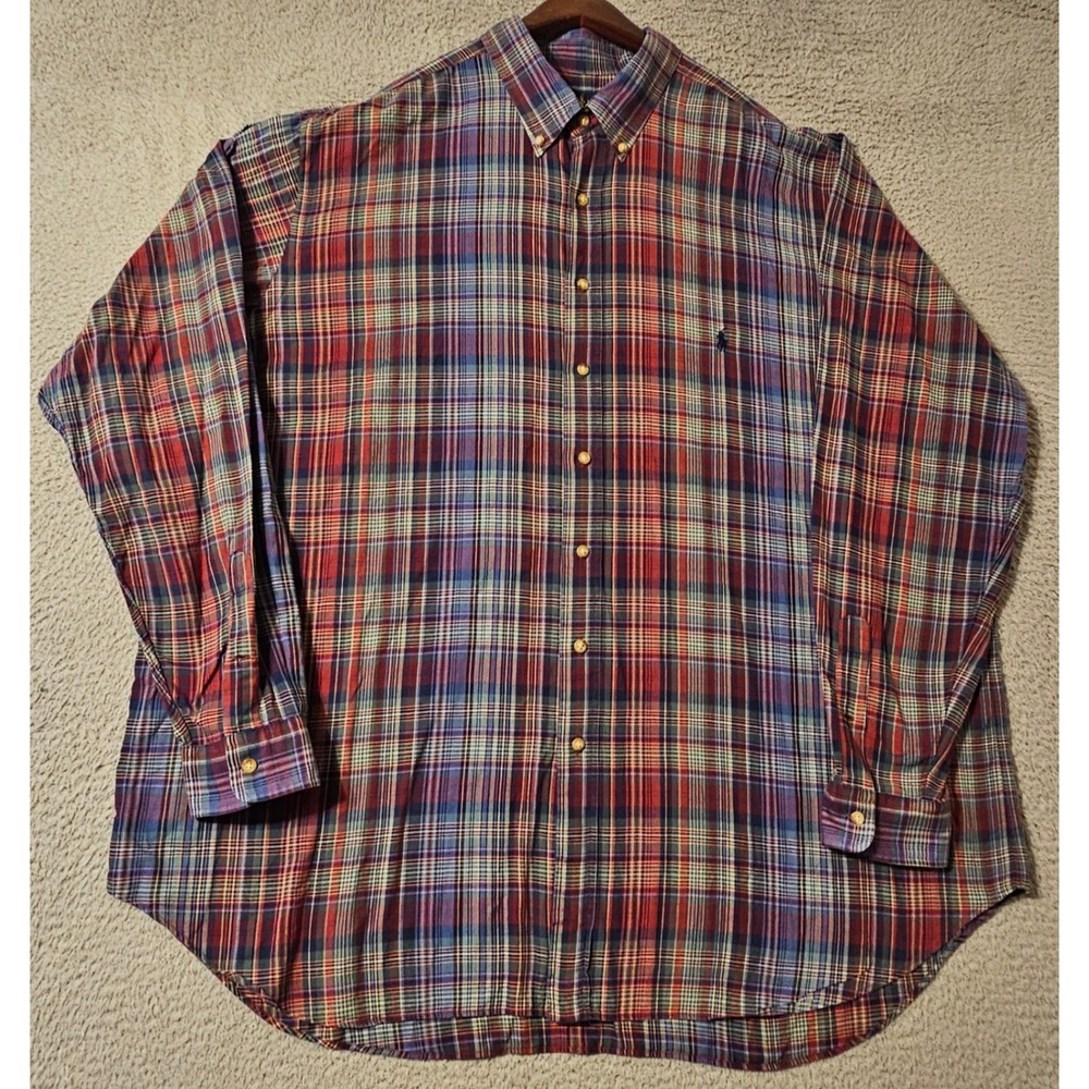 Polo Ralph Lauren Mens 3XLT Tall Plaid Button Down Shirt Cotton Multicolor Pony